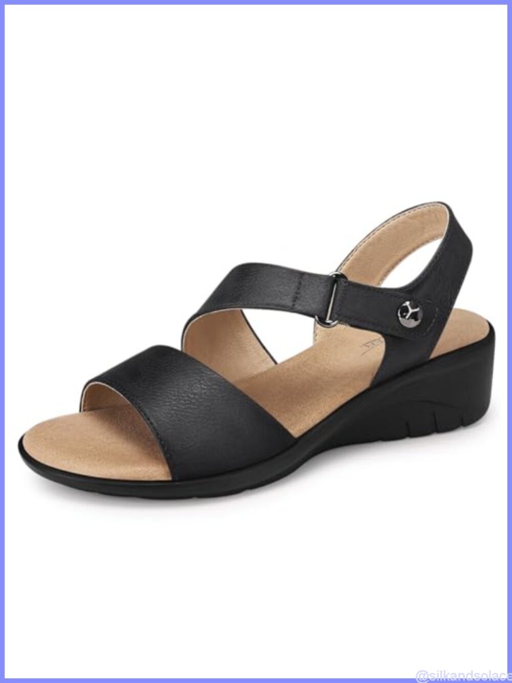 SHIBEVER Low Wedge Sandals Faux Leather Ankle Strap Open Toe Platform